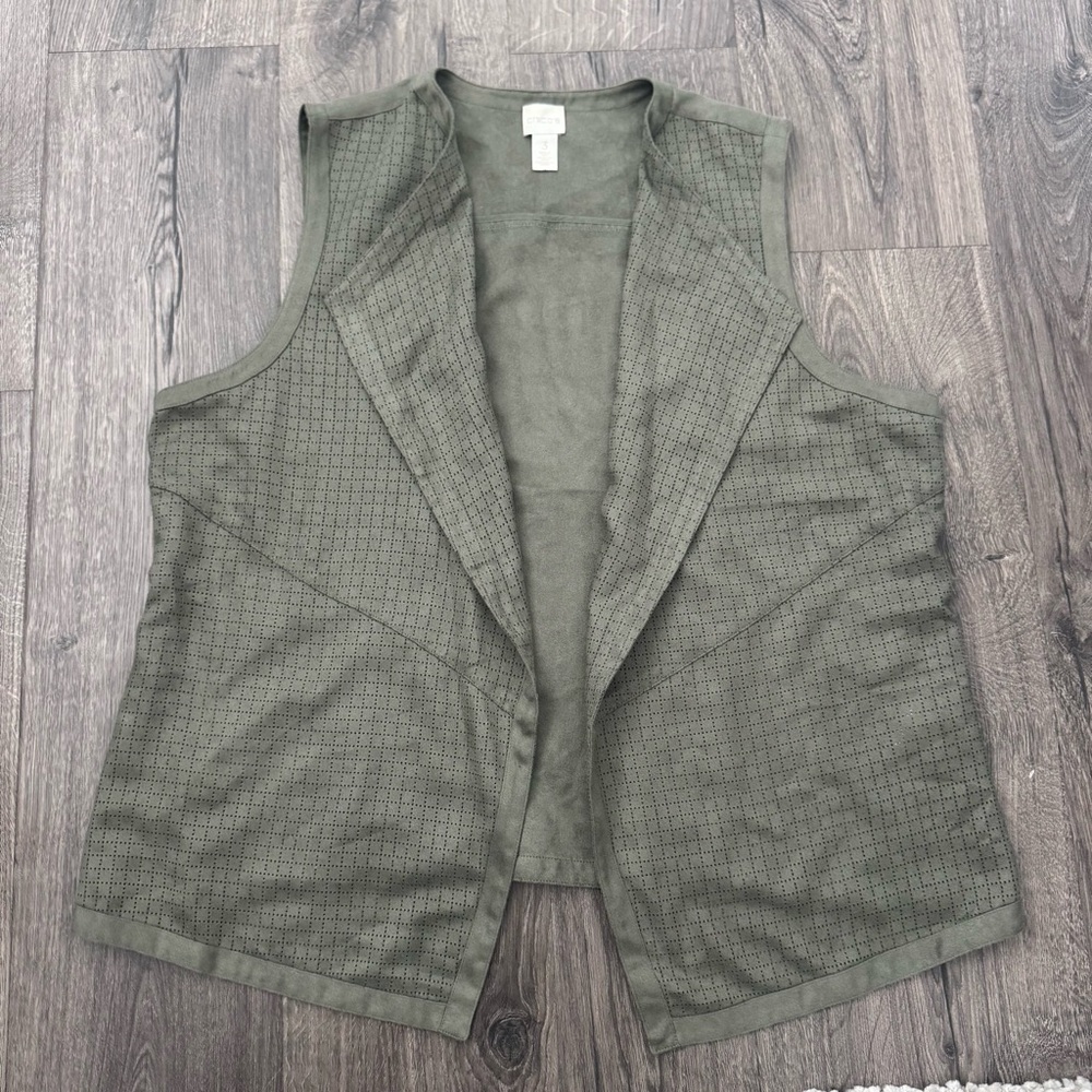 Chico's Olive Green front flyaway vest faux suede size 3 women
